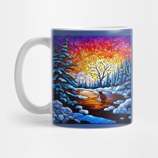 Stained Glass Snowy Winter Scene Mug